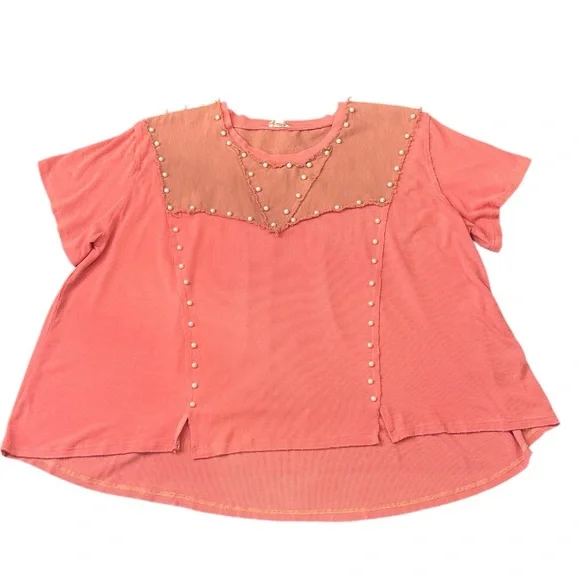 POL Oversize Pearl Embellished Ribbed Top Size Small Watermelon Pink - Picture 9 of 12